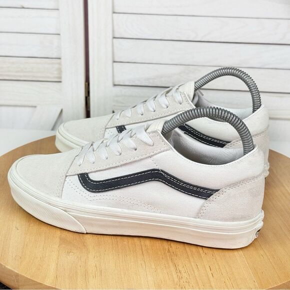 Vans Old Skool Juniors Canvas Suede Low Top Sneakers White Black 4.5 Big Kids - Picture 3 of 10